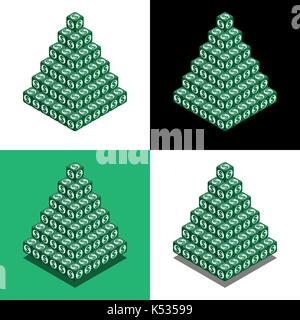 Pyramid of the cubes with dollar logo in isometric view, money pyramid Stock Vector