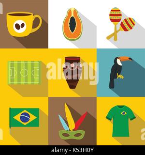 Brazil country icon set, flat style Stock Vector