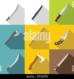 Cold steel arms icon set, flat style Stock Vector