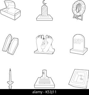Exequies icons set, outline style Stock Vector