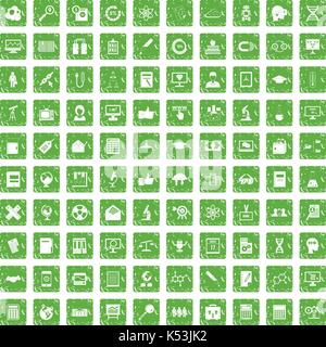 100 analytics icons set grunge green Stock Vector