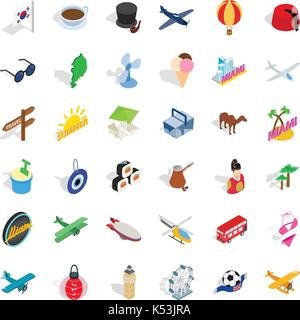 Touring icons set, isometric style Stock Vector