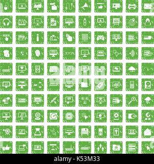 100 computer icons set grunge green Stock Vector