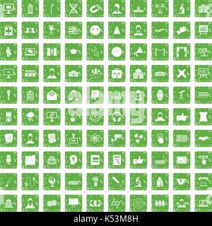 100 conference icons set grunge green Stock Vector