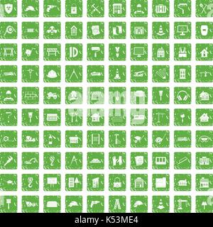 100 construction icons set grunge green Stock Vector