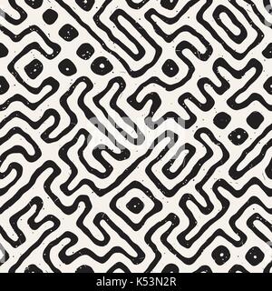 Seamless pattern with maze lines. Monochrome abstract background. Vector hand drawn labyrinth. Stock Vector