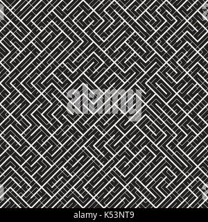 Irregular Maze Lines. Abstract Geometric Background Design. Vector Seamless Black and White Chaotic Pattern. Stock Vector