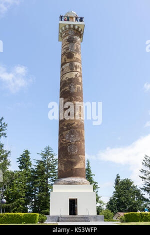 The Astoria Column, monument located in Astoria, Oregon overlooking the mouth of the Columbia River Stock Photo