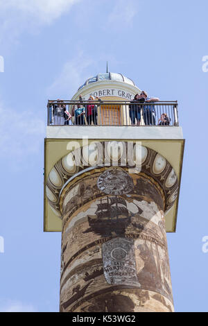 The Astoria Column, monument located in Astoria, Oregon overlooking the mouth of the Columbia River Stock Photo
