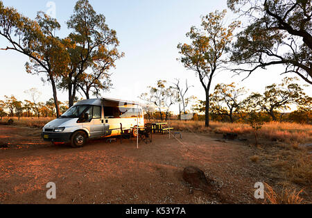 Ford Transit campervan bush camping in Porcupine Gorge National Park, Queensland, QLD, Australia Stock Photo