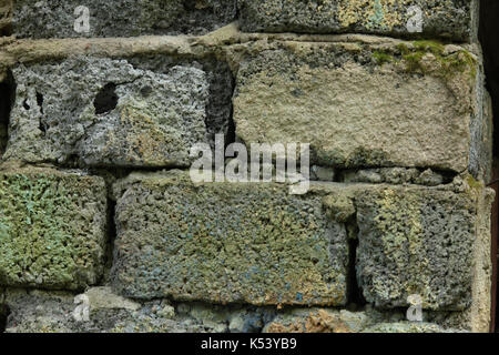 masonry old cracked brickwork, rough brick close-up Stock Photo