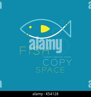 Fish and Air bubble logo icon outline stroke set dash line design illustration blue white and yellow color isolated on blue background with Fish text  Stock Vector