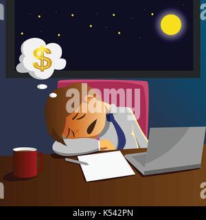 Salary man working overtime and sleep on desk at the office Stock Vector