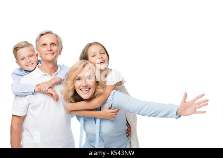 happy grandparents and kids Stock Photo