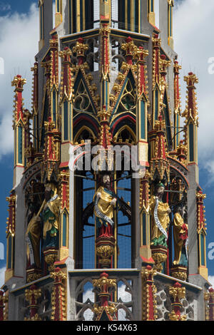 19th c. Schoner Brunnen (Beautiful Fountain)  in the Hauptmarkt or market square is a replica of a 14th century original, Nuremberg, Bavaria, Germany Stock Photo