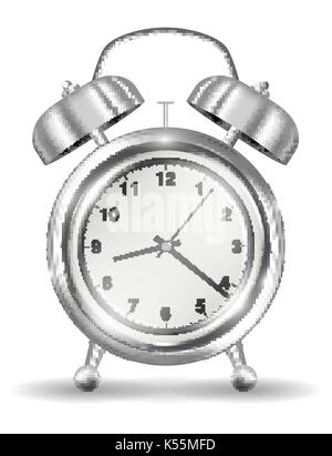 real silver alarm clock on a white background Stock Vector