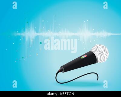 Abstract digital sound wave oscillating with Microphone background vector illustration. Stock Vector