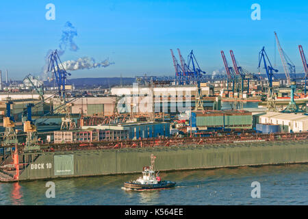 Tugboat on River Elbe, Hamburg harbour, Germany Stock Photo