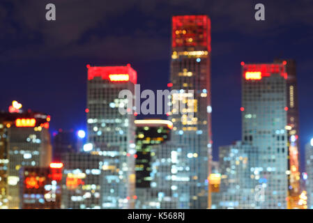 abstract blurred view of Beijing CBD Skyline at Dusk Stock Photo