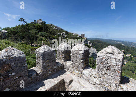 View of the ancient Castelo dos Mouros with fortified stone walls and tower Sintra municipality Lisbon district Portugal Europe Stock Photo