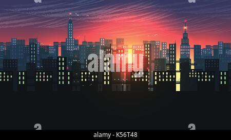 Urban City Nightscape - Vector Illustration Stock Vector