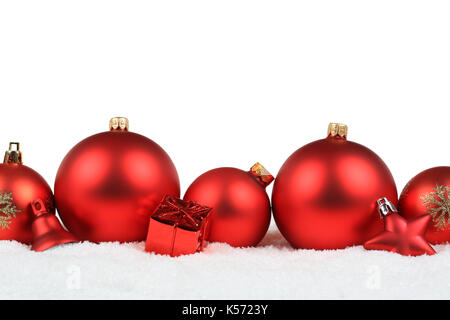 Christmas balls red decoration snow winter isolated copyspace copy space text Stock Photo