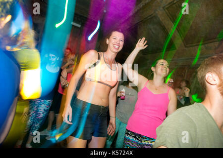 Daybreaker sober rave, latest fitness phenomenon, alternative way of getting a morning workout Stock Photo