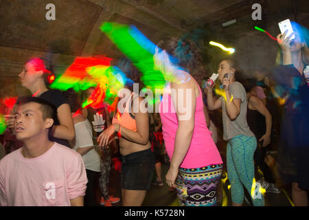 Daybreaker sober rave, latest fitness phenomenon, alternative way of getting a morning workout Stock Photo