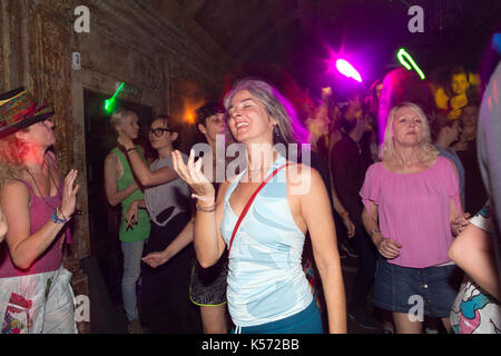 Daybreaker sober rave, latest fitness phenomenon, alternative way of getting a morning workout Stock Photo