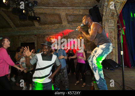 Daybreaker sober rave, latest fitness phenomenon, alternative way of getting a morning workout Stock Photo