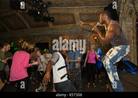 Daybreaker sober rave, latest fitness phenomenon, alternative way of getting a morning workout Stock Photo