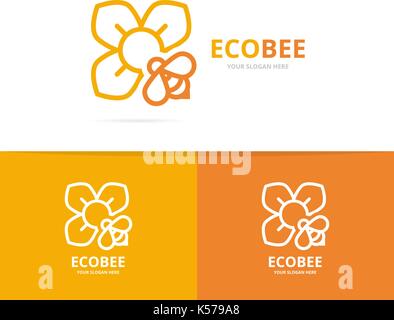 Vector of flower and bee logo combination. Unique floral and organiclogotype design template. Stock Vector