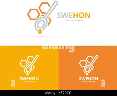 Vector of honeycombs and spoon logo combination Stock Vector