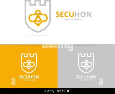 Unique shield and bee logo combination design template. Stock Vector