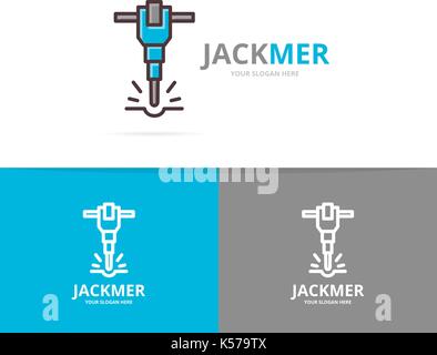 Vector of jackhammer and construction logo design template. Stock Vector