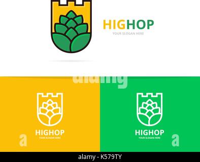 Vector of shield and hop logo combination. Beer and bar symbol or icon Stock Vector