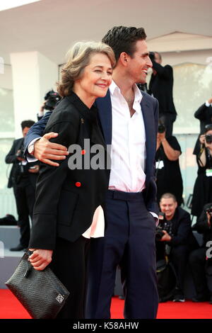 Venice, Italy. 08th Sep, 2017. VENICE, ITALY - SEPTEMBER 08: British actress Charlotte Rampling and Italian director Andrea Pallaoro attend the premiere of the movie 'Hannah' presented in competition at the 74th Venice Film Festival on September 8, 2017 at Venice Lido. Credit: Graziano Quaglia/Alamy Live News