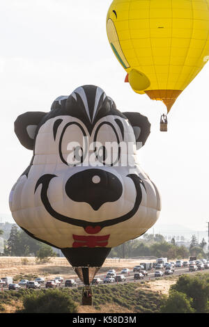 Reno, Nevada, USA. 8th Sep, 2017. A PepÅ½ Le Pew and a Tweety Bird balloon hover over Rancho Rafael Regional Park and McCarran Blvd. during the Great Reno Balloon Race on Friday, September 8, 2017, in Reno, Nevada.The event continues through Sunday, September 10 with approximately 100 balloons participating. This is the largest free hot-air ballooning event in the world with an average of 120,000 spectators in attendance. Credit: Tracy Barbutes/ZUMA Wire/Alamy Live News Stock Photo
