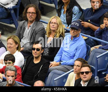 FLUSHING NY- SEPTEMBER 08: ***NO NY DAILIES*** Elisabeth Shue and Bill Gates aresighted watching Kevin Anderson Vs Pablo Carreno Busta during the mens semi finals on Arthur Ashe Stadium during the US Open at the USTA Billie Jean King National Tennis Center on September 8, 2017 in Flushing Queens. Credit: mpi04/MediaPunch Stock Photo
