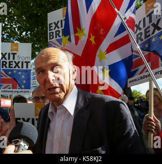 London, UK. 09th Sep, 2017. Liberal Democrats leader Vince Cable speaks at the People's March for Europe. Thousands of anti-Brexit campaigners take part in The People’s March for Europe pro-EU rally in central London. The march and rally is being held against the 2016 Brexit decision – a democratic vote by the people of Britain. Credit: Dinendra Haria/Alamy Live News Stock Photo