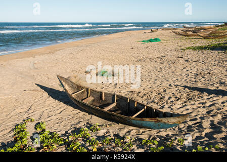 Fishing boats lying on the beach, Manakara, Madagascar Stock Photo