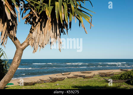 Fishing boats lying on the beach, Manakara, Madagascar Stock Photo