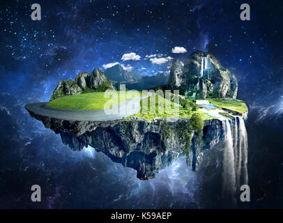Amazing island with grove floating in the space air Stock Photo
