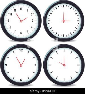 Clock and time icons over white background vector illustration. Stock Vector