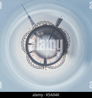 Little planet 360 degree sphere. Panoramic view of Railway bridge in the Riga city. Latvia Stock Photo