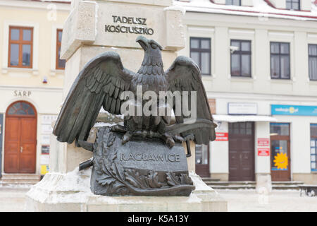 RZESZOW, POLAND - JANUARY 17, 2017: Eagle on pedestal of Tadeusz Kosciuszko monument. He was a Polish and Lithuanian military engineer and military le Stock Photo