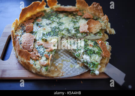 Quiche with chicken and broccoli, home made Stock Photo