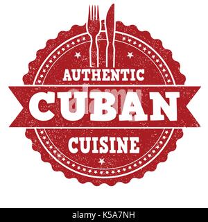 Authentic Cuban cuisine sign or stamp on white background, vector illustration Stock Vector