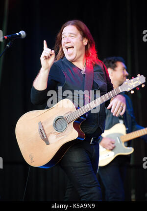 Canadian singer and musician Alan Doyle, formerly of Great Big Sea, performs in concert at the Whistler Olympic Plaza.  Saturday, Aug 26, 2017. Stock Photo