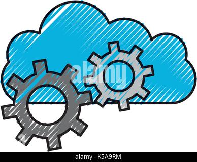 cloud computing gears mechanical work icon Stock Vector